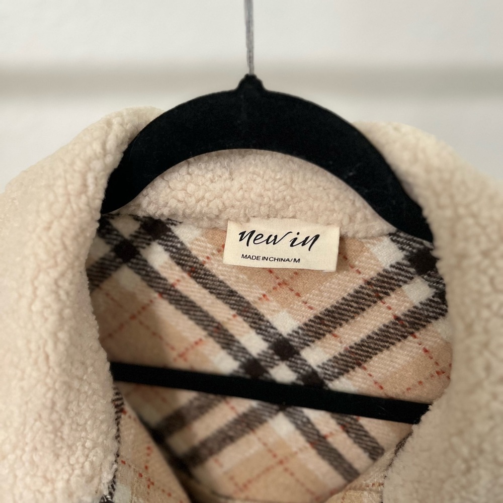 Plaid Tan Teddy Jacket with Cream Accents - Picture 2 of 3